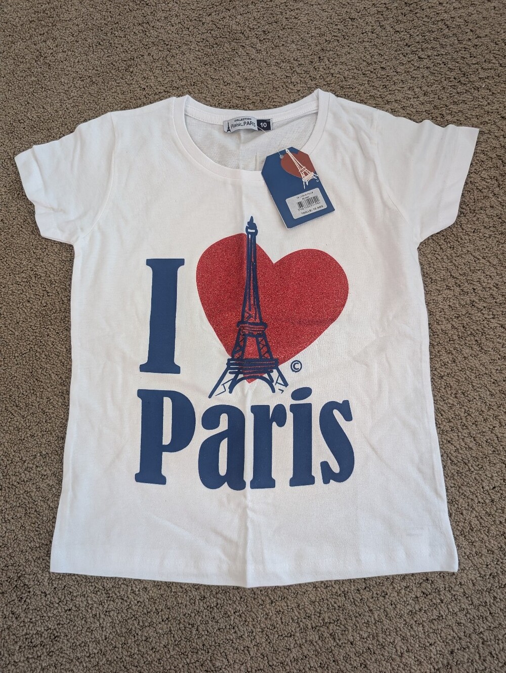 I Heart Paris Kids Tee - White with Red & Blue
